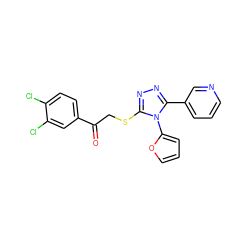 O=C(CSc1nnc(-c2cccnc2)n1-c1ccco1)c1ccc(Cl)c(Cl)c1 ZINC000043016250