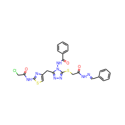 O=C(CSc1nnc(Cc2csc(NC(=O)CCl)n2)n1NC(=O)c1ccccc1)N/N=C/c1ccccc1 ZINC000028712163