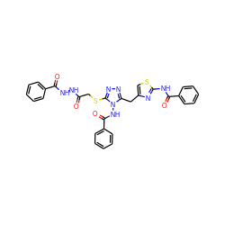 O=C(CSc1nnc(Cc2csc(NC(=O)c3ccccc3)n2)n1NC(=O)c1ccccc1)NNC(=O)c1ccccc1 ZINC000028712156