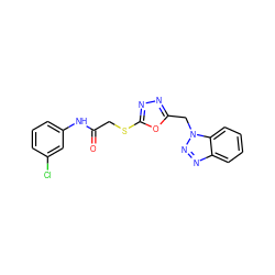 O=C(CSc1nnc(Cn2nnc3ccccc32)o1)Nc1cccc(Cl)c1 ZINC000004130189