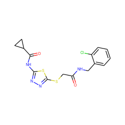 O=C(CSc1nnc(NC(=O)C2CC2)s1)NCc1ccccc1Cl ZINC000007388136