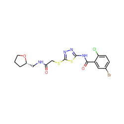 O=C(CSc1nnc(NC(=O)c2cc(Br)ccc2Cl)s1)NC[C@@H]1CCCO1 ZINC000008822862