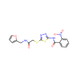 O=C(CSc1nnc(NC(=O)c2ccccc2[N+](=O)[O-])s1)NCc1ccco1 ZINC000008821966