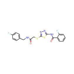 O=C(CSc1nnc(NC(=O)c2ccccc2F)s1)NCc1ccc(F)cc1 ZINC000009599925