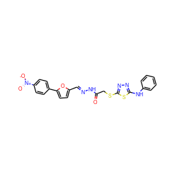 O=C(CSc1nnc(Nc2ccccc2)s1)N/N=C/c1ccc(-c2ccc([N+](=O)[O-])cc2)o1 ZINC001772644184