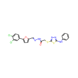 O=C(CSc1nnc(Nc2ccccc2)s1)N/N=C/c1ccc(-c2ccc(Cl)c(Cl)c2)o1 ZINC001772646673