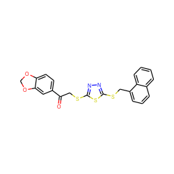 O=C(CSc1nnc(SCc2cccc3ccccc23)s1)c1ccc2c(c1)OCO2 ZINC000001050277