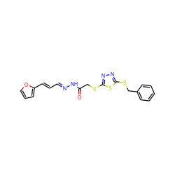 O=C(CSc1nnc(SCc2ccccc2)s1)N/N=C/C=C/c1ccco1 ZINC000002343440