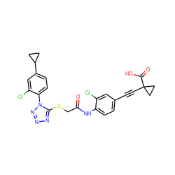 O=C(CSc1nnnn1-c1ccc(C2CC2)cc1Cl)Nc1ccc(C#CC2(C(=O)O)CC2)cc1Cl ZINC000028823622