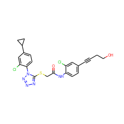 O=C(CSc1nnnn1-c1ccc(C2CC2)cc1Cl)Nc1ccc(C#CCCO)cc1Cl ZINC000028823597