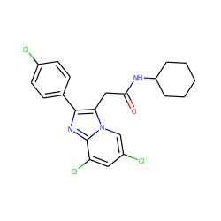 O=C(Cc1c(-c2ccc(Cl)cc2)nc2c(Cl)cc(Cl)cn12)NC1CCCCC1 ZINC000013607403