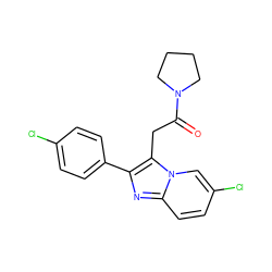 O=C(Cc1c(-c2ccc(Cl)cc2)nc2ccc(Cl)cn12)N1CCCC1 ZINC000013765525