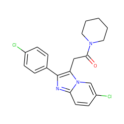 O=C(Cc1c(-c2ccc(Cl)cc2)nc2ccc(Cl)cn12)N1CCCCC1 ZINC000013765527