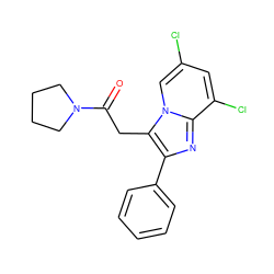 O=C(Cc1c(-c2ccccc2)nc2c(Cl)cc(Cl)cn12)N1CCCC1 ZINC000013607367