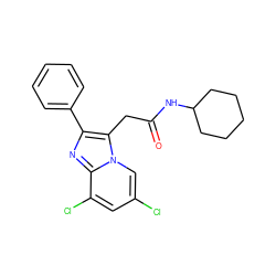 O=C(Cc1c(-c2ccccc2)nc2c(Cl)cc(Cl)cn12)NC1CCCCC1 ZINC000013607405