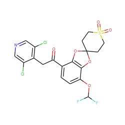 O=C(Cc1c(Cl)cncc1Cl)c1ccc(OC(F)F)c2c1OC1(CCS(=O)(=O)CC1)O2 ZINC000142634259