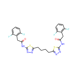 O=C(Cc1c(F)cccc1F)Nc1nnc(CCCCc2nnc(NC(=O)Cc3c(F)cccc3F)s2)s1 ZINC000169698168