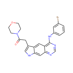 O=C(Cc1c[nH]c2cc3ncnc(Nc4cccc(Br)c4)c3cc12)N1CCOCC1 ZINC000040951994