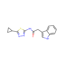 O=C(Cc1c[nH]c2ccccc12)Nc1nnc(C2CC2)s1 ZINC000002661777