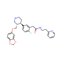 O=C(Cc1cc([C@@H]2CCNC[C@H]2COc2ccc3c(c2)OCO3)ccc1F)NCCc1ccccn1 ZINC001772655119