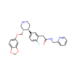 O=C(Cc1cc([C@@H]2CCNC[C@H]2COc2ccc3c(c2)OCO3)ccc1F)NCc1ccccn1 ZINC001772622347