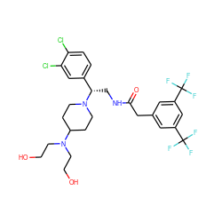 O=C(Cc1cc(C(F)(F)F)cc(C(F)(F)F)c1)NC[C@@H](c1ccc(Cl)c(Cl)c1)N1CCC(N(CCO)CCO)CC1 ZINC000027518244