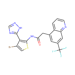 O=C(Cc1cc(C(F)(F)F)cc2ncccc12)Nc1scc(Br)c1-c1ncn[nH]1 ZINC000072142847