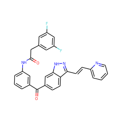 O=C(Cc1cc(F)cc(F)c1)Nc1cccc(C(=O)c2ccc3c(/C=C/c4ccccn4)n[nH]c3c2)c1 ZINC000166825376