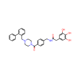 O=C(Cc1cc(O)c(O)c(O)c1)NCc1ccc(C(=O)N2CCN(Cc3ccccc3-c3ccccc3)CC2)cc1 ZINC000653870759