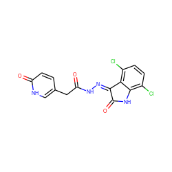 O=C(Cc1ccc(=O)[nH]c1)N/N=C1\C(=O)Nc2c(Cl)ccc(Cl)c21 ZINC000072181761