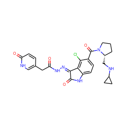 O=C(Cc1ccc(=O)[nH]c1)N/N=C1\C(=O)Nc2ccc(C(=O)N3CCC[C@@H]3CNC3CC3)c(Cl)c21 ZINC000072179105