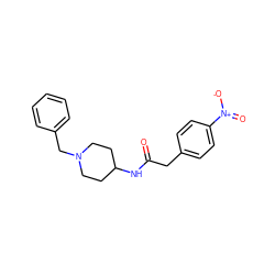 O=C(Cc1ccc([N+](=O)[O-])cc1)NC1CCN(Cc2ccccc2)CC1 ZINC000013779910