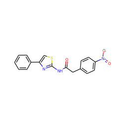 O=C(Cc1ccc([N+](=O)[O-])cc1)Nc1nc(-c2ccccc2)cs1 ZINC000005685216