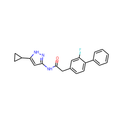 O=C(Cc1ccc(-c2ccccc2)c(F)c1)Nc1cc(C2CC2)[nH]n1 ZINC000040949766