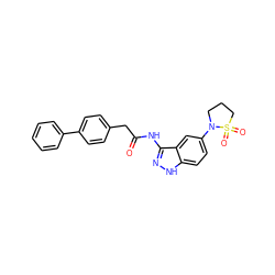 O=C(Cc1ccc(-c2ccccc2)cc1)Nc1n[nH]c2ccc(N3CCCS3(=O)=O)cc12 ZINC000029041500