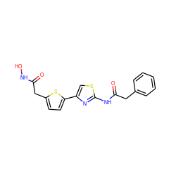 O=C(Cc1ccc(-c2csc(NC(=O)Cc3ccccc3)n2)s1)NO ZINC000014001915