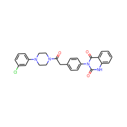 O=C(Cc1ccc(-n2c(=O)[nH]c3ccccc3c2=O)cc1)N1CCN(c2cccc(Cl)c2)CC1 ZINC000002952550