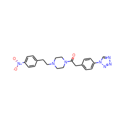 O=C(Cc1ccc(-n2cnnn2)cc1)N1CCN(CCc2ccc([N+](=O)[O-])cc2)CC1 ZINC000096286279