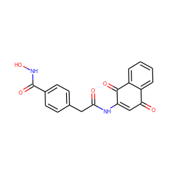 O=C(Cc1ccc(C(=O)NO)cc1)NC1=CC(=O)c2ccccc2C1=O ZINC001772607315