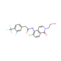 O=C(Cc1ccc(C(F)(F)F)c(F)c1)Nc1c(Cl)ccc2c(=O)n(CCO)ccc12 ZINC000043011517