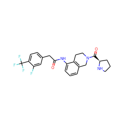 O=C(Cc1ccc(C(F)(F)F)c(F)c1)Nc1cccc2c1CCN(C(=O)[C@H]1CCCN1)C2 ZINC000043016849