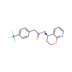 O=C(Cc1ccc(C(F)(F)F)cc1)N[C@@H]1CCOc2ncccc21 ZINC000146576278