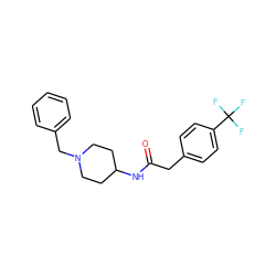 O=C(Cc1ccc(C(F)(F)F)cc1)NC1CCN(Cc2ccccc2)CC1 ZINC000012606781