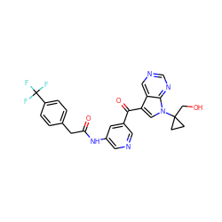 O=C(Cc1ccc(C(F)(F)F)cc1)Nc1cncc(C(=O)c2cn(C3(CO)CC3)c3ncncc23)c1 ZINC000169708036