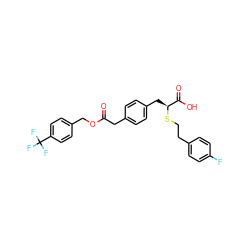 O=C(Cc1ccc(C[C@H](SCCc2ccc(F)cc2)C(=O)O)cc1)OCc1ccc(C(F)(F)F)cc1 ZINC000043198086