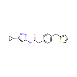 O=C(Cc1ccc(Cc2cccs2)cc1)Nc1cc(C2CC2)[nH]n1 ZINC000040951486