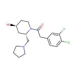 O=C(Cc1ccc(Cl)c(Cl)c1)N1CC[C@H](O)C[C@H]1CN1CCCC1 ZINC000013449249