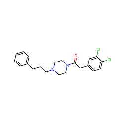 O=C(Cc1ccc(Cl)c(Cl)c1)N1CCN(CCCc2ccccc2)CC1 ZINC000013782165