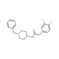 O=C(Cc1ccc(Cl)c(Cl)c1)NC1CCN(Cc2ccccc2)CC1 ZINC000012886937