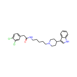 O=C(Cc1ccc(Cl)c(Cl)c1)NCCCCCN1CCC(c2c[nH]c3ccccc23)CC1 ZINC000029484036